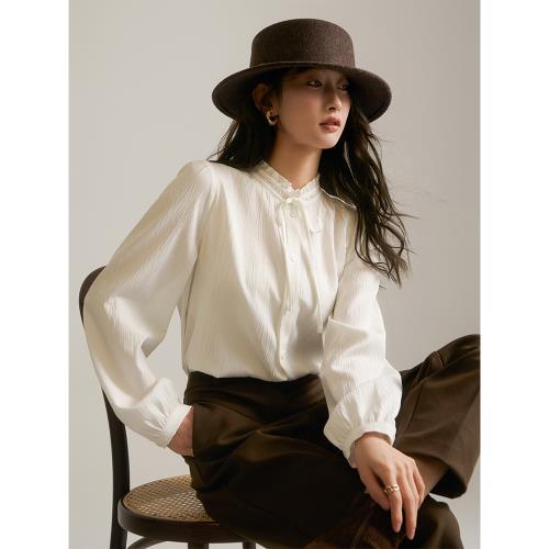 【貝拉襯衫】~木耳領系帶抗鄒垂感襯衣女輕奢初戀風上衣疊穿內搭