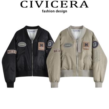 CIVICERA美式棒球服外套女冬季加厚設計感復古飛行服短款夾克棉服