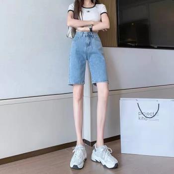 韓國夏季高腰薄款闊腿牛仔短褲