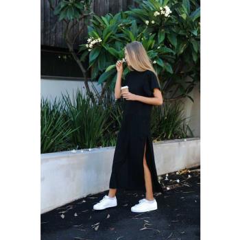 Casual Slit Cotton Black Long Dresses Sundress Oversize