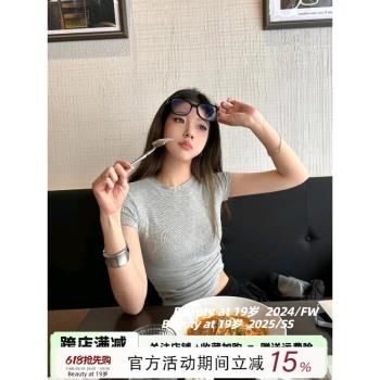 正肩修身圓領純棉體恤上衣短袖