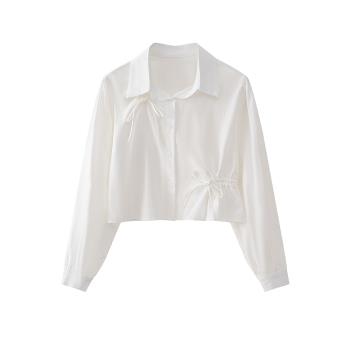 設計感小眾泡泡袖短款襯衫女夏季2024新款白色襯衣小個子短袖上衣