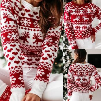 Knitted Sweater Women Christmas Elk Long Sleeve Knitted