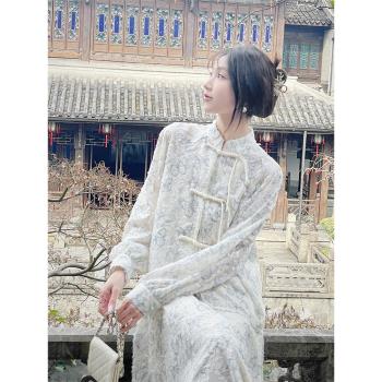 【果果家 限時折扣】國風套裝女中式印花上衣半身裙兩件套