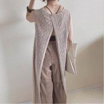 女裝日韓風開叉鏤空針織連衣裙