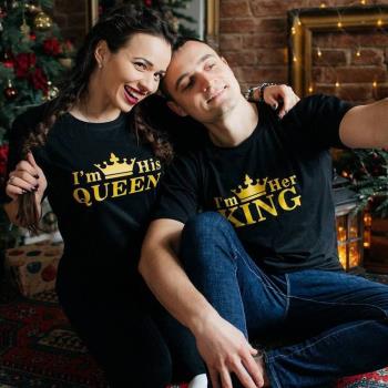 Cotton Plus Size shirt HIS Queen Her King Crown Couple Tees