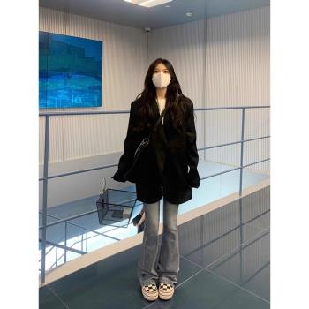 高階感黑色西裝外套女春秋2025年新款韓系小個子寬松西服套裝上衣