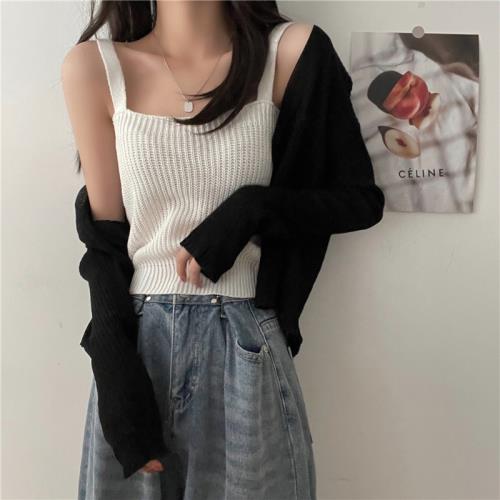 西裝內搭白色針織吊帶背心女夏外穿設計感港風工字領美背無袖上衣