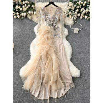 輕奢宴會小眾立體網紗連衣裙禮服