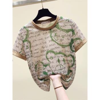 韓國夏季歐貨圓領純棉短袖t恤女設計感小眾時尚洋氣體恤ins潮上衣