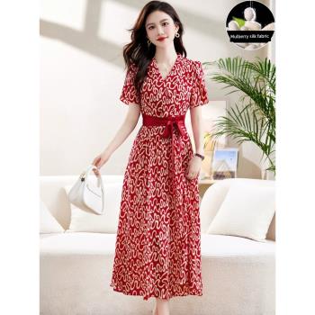 紅色真絲連衣裙女2024年新款夏季杭州高端精致國際大牌桑蠶絲裙子