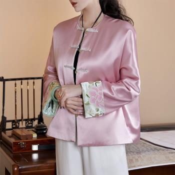 時尚中國風寬松盤扣袖口刺繡棉襖
