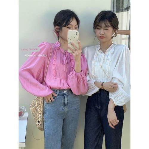 檸檬綠茶THE ins系帶春款小衫