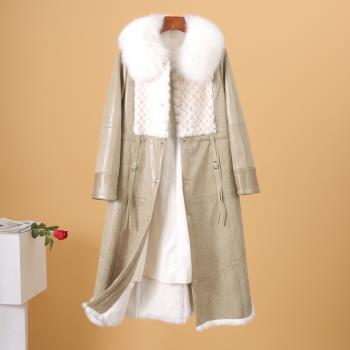 年度戰袍系列 高端時尚狐貍毛領氣質兔毛皮毛一體中長款保暖外套
