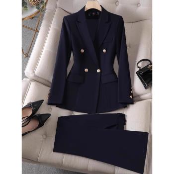 黑色西裝外套女春秋款韓版高級感時尚職業裝休閑氣質西服兩件套裝