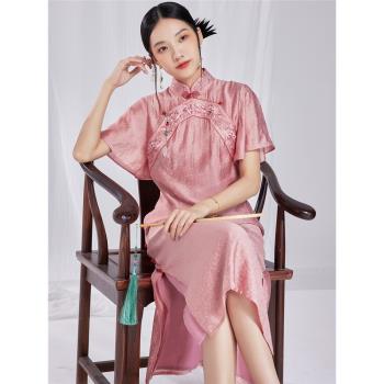 陌遇2024夏季新款中國風復古改良繡花日常旗袍中長款氣質連衣裙女