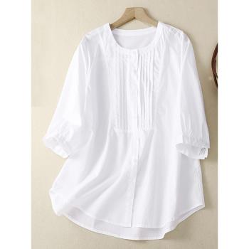 白色襯衫女夏季薄款時尚洋氣2024新款大碼胖mm寬松中袖七分袖上衣