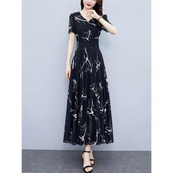 黑色真絲連衣裙女2024年新款夏季杭州高端精致國際大牌桑蠶絲裙子