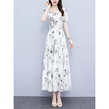 白色真絲連衣裙女2024年新款夏季杭州高端精致國際大牌桑蠶絲裙子