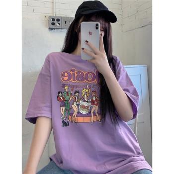 夏季潮牌嘻哈風塗鴉印花短袖T恤女寬松百搭情侶裝ins純棉學生上衣