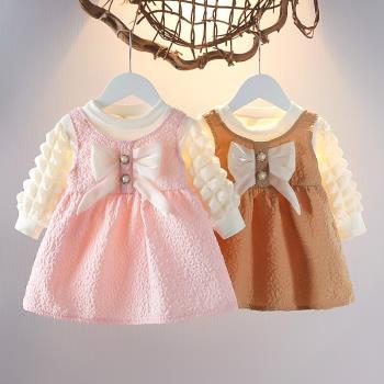 女孩韓版裙子0-3歲春季女寶寶洋氣公主裙嬰幼兒春秋長袖連衣裙1潮