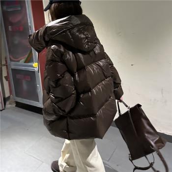 【現貨】韓國東大門蓄熱連帽羽絨服女基礎款寬松大碼加厚冬裝外套