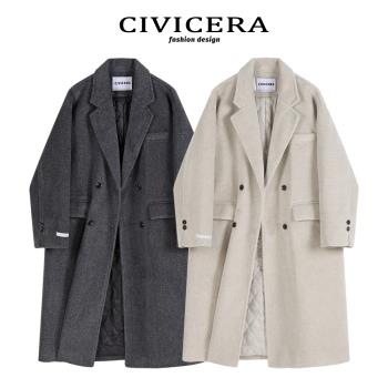 CIVICERA呢子大衣女2023新款秋冬高級感赫本風西裝領加厚毛呢外套