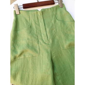 日系亞麻綠色寬松鐮刀褲女2023年薄款小眾高端設計顯瘦闊腿長褲子