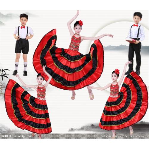 兒童六一演出服女斗牛舞西班牙斗牛舞大擺裙開場舞表演服幼兒園