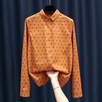 歐洲站春款時尚橘色法式波點襯衣