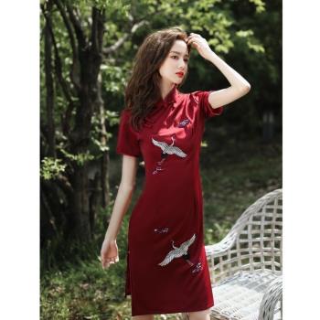 高考復古紅色年輕款中國風旗袍