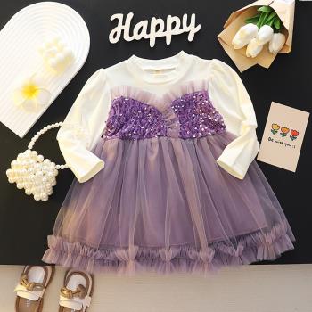 韓版嬰幼兒公主連衣裙春秋新款長袖假兩件洋氣演出服小女孩公主裙