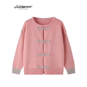 九州誠品/JZZDEMM新中式盤扣裝飾設計感開衫外套女寬松粉色上衣潮