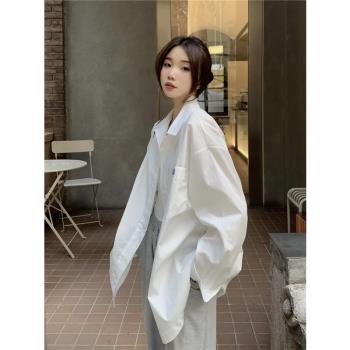 大碼白色襯衫女設計感小眾寬松bf慵懶港風上衣防曬衫薄款開衫外套