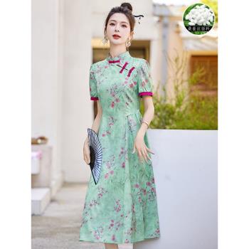 杭州名牌高階改良真絲旗袍莊氣質2025新款女夏季桑蠶絲媽媽連衣裙