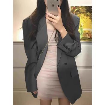 高階感灰色西裝外套女春秋2025年新款寬松oversize黑色小西服套裝