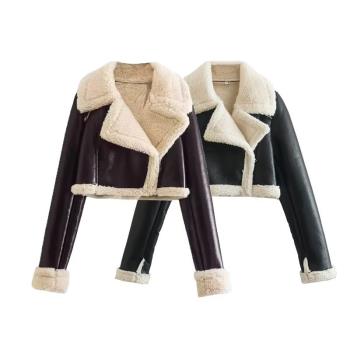 winter quality zipper coat for women feather PU warm jacket