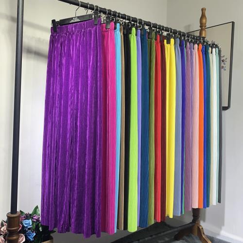 高腰顯瘦冰涼絲百褶闊腿褲女夏寬松雪紡垂感拖地防曬蚊直筒休閑褲