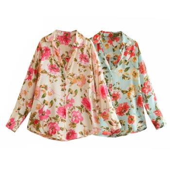 2023 floral loose blouse for women high quality stain shirt