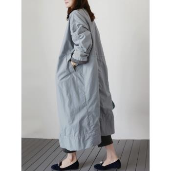 熟女氣質加厚拉鏈長風衣外套女過膝商場品質通勤純色黑色顯瘦秋裝