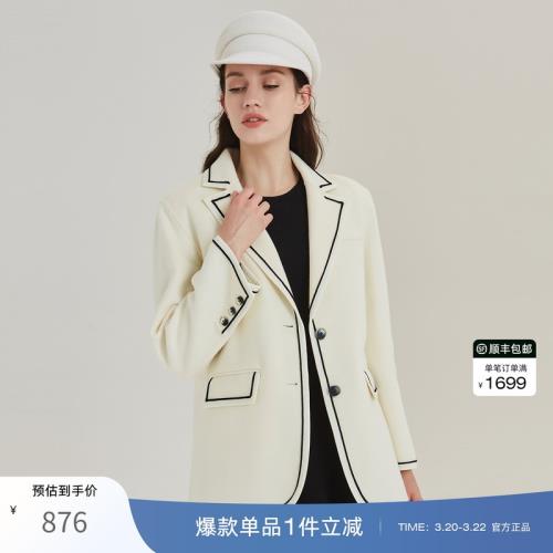 OBEG歐碧倩冬季美麗諾羊毛雙面呢大衣女學院風西裝外套10404199