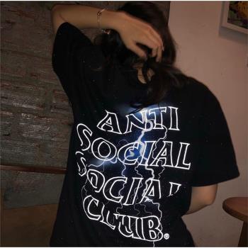 ASSC短袖anti social social club閃電聯名限定男女寬松T恤