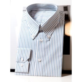 條紋長袖襯衫 經典意式長尖領高定工藝日常休閑商務舒適純棉襯衫