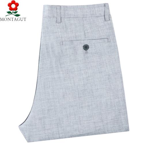 夢特嬌春夏新款寬松直筒高端亞麻休閑西褲男商務免燙透氣麻料長褲