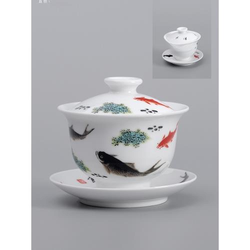 景德鎮陶瓷茶具蓋碗青花瓷器古鎮蓋杯三才碗套裝大號貼花敬茶碗|蓋碗