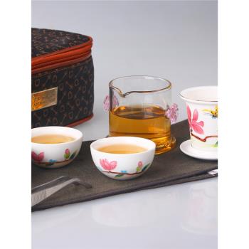 景德鎮手繪陶瓷茶具便攜式旅行茶具套裝玻璃紅茶泡茶器整套組車載