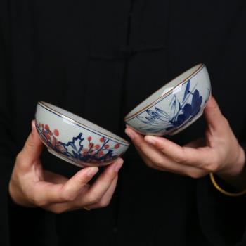 辰澤復古手繪茶杯主人杯泡茶杯高檔個人專用品茗杯陶瓷功夫茶具