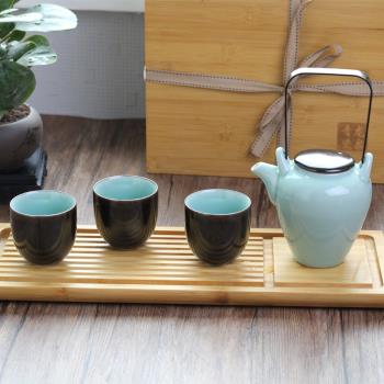 亞朵酒店同款茶具龍泉青瓷簡約家用下午茶茶壺茶杯套裝日式提梁壺