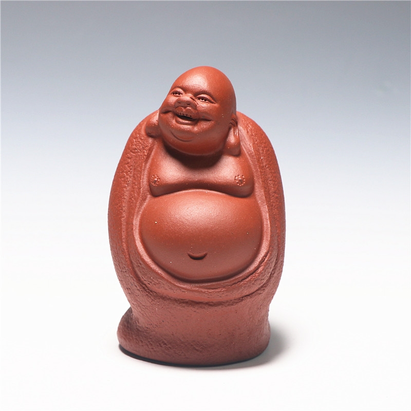 紫砂彌勒佛茶寵擺件精品禪意可養佛像工藝品手工雕塑小佛茶玩茶趣|茶寵