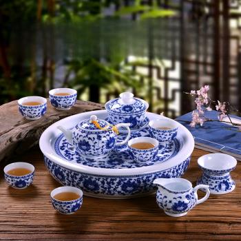整套功夫茶具套裝景德鎮家用中式青花瓷復古陶瓷茶杯茶壺茶盤禮品